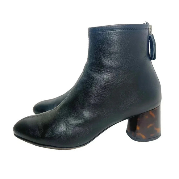 AGL Veta Precious Black Leather Ankle Boot With Tortoiseshell Heel Size 5.5 - Picture 1 of 12